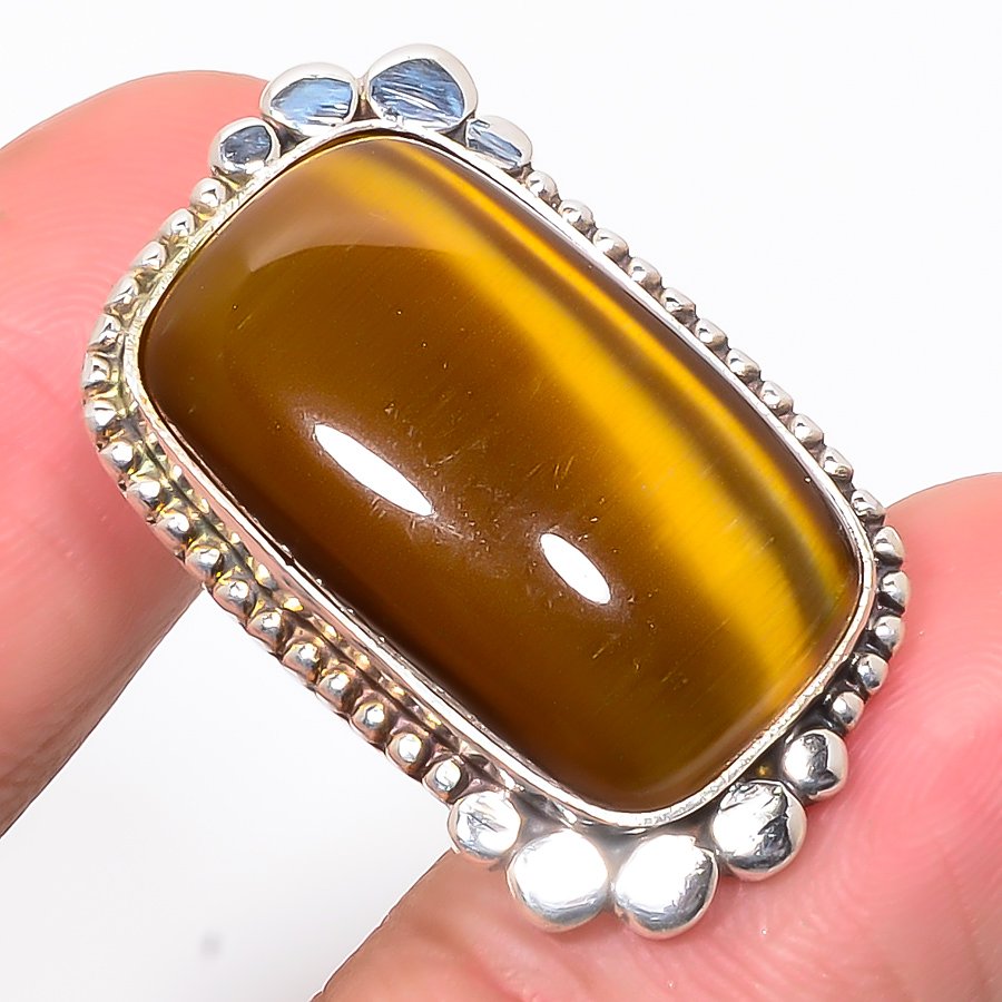 Thai Tiger Eye 925 Sterling Silver Pendant, Handmade Pendant, Cushion Pendant, Yellow Pendant, Unique Silver Pendant, Fine Pendant, Silver Jewelry Pendant