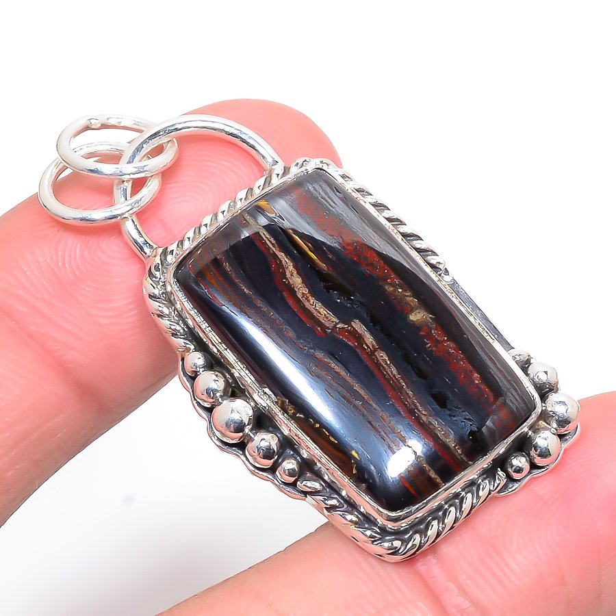 Iron Tigers Eye 925 Sterling Silver Pendant, Handmade Pendant, Cushion Pendant, Brown Pendant, Unique Silver Pendant, Fine Pendant, Silver Jewelry Pendant