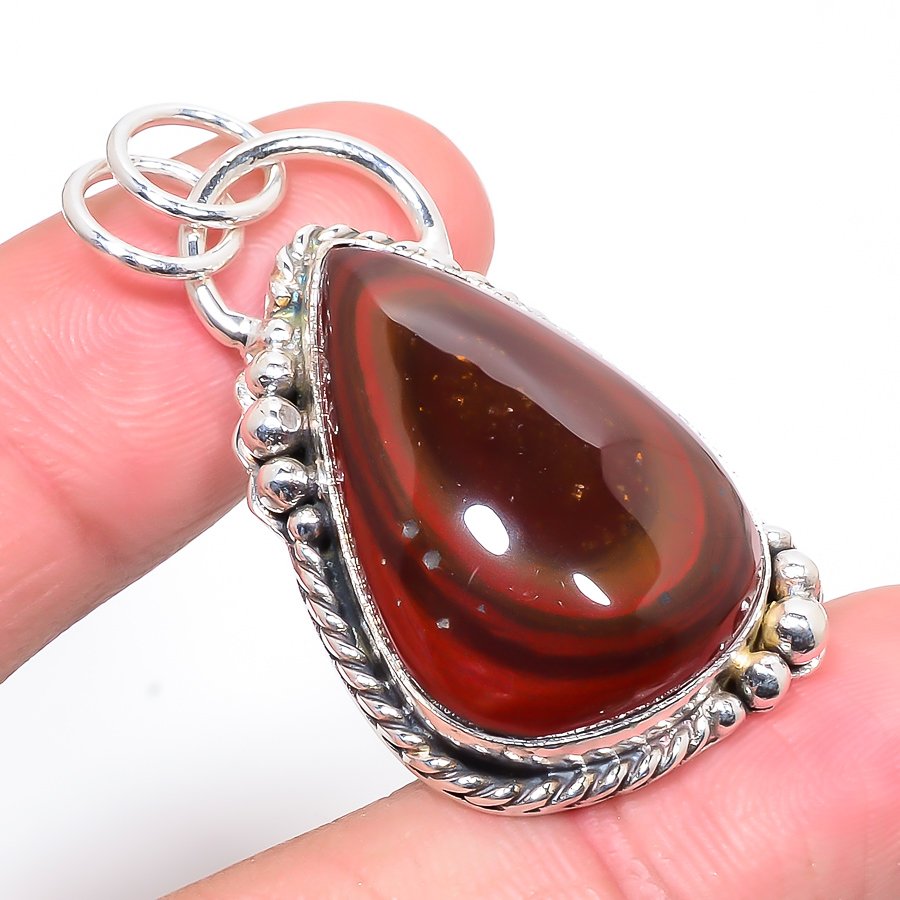 Bull'S Eye Mookaite 925 Sterling Silver Pendant, Handmade Pendant, Pear Pendant, Red Pendant, Unique Silver Pendant, Fine Pendant, Silver Jewelry Pendant