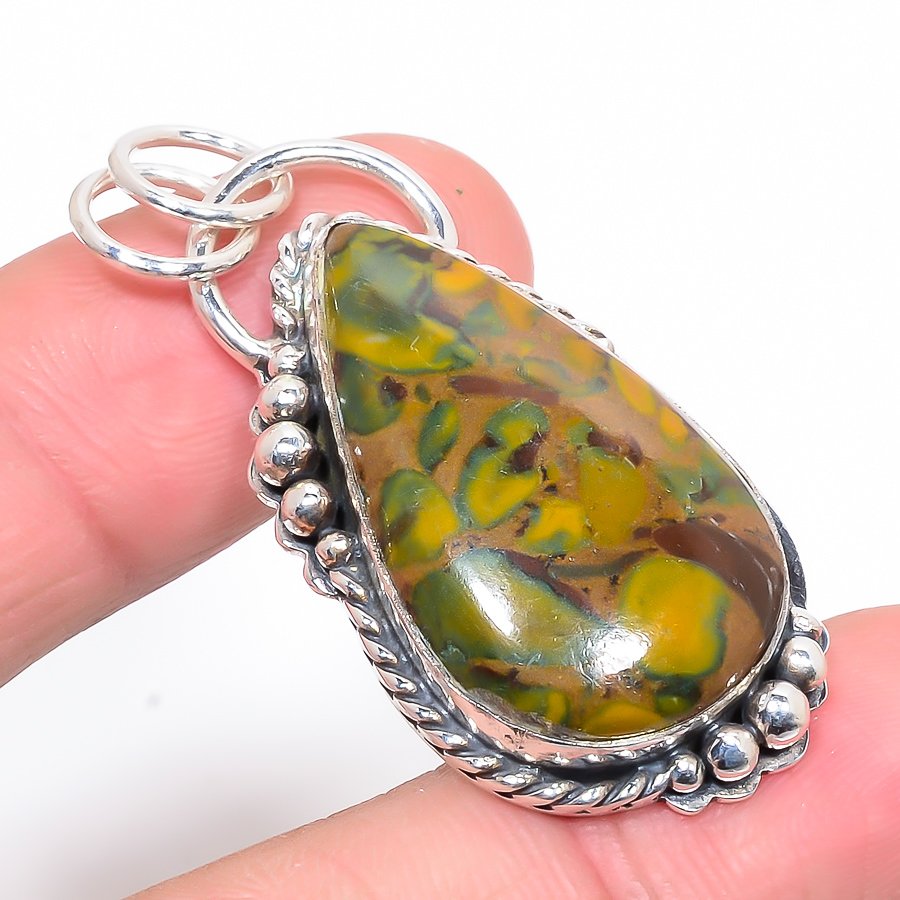 Rhyolite Jasper 925 Sterling Silver Pendant, Handmade Pendant, Pear Pendant, Red Pendant, Unique Silver Pendant, Fine Pendant, Silver Jewelry Pendant