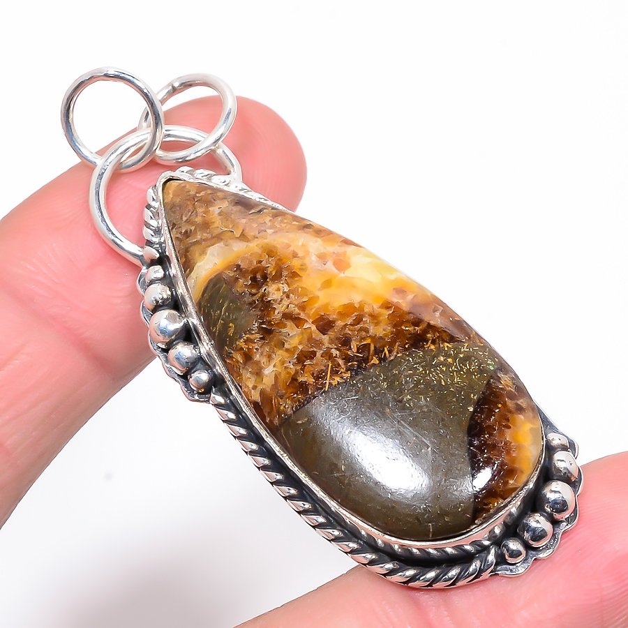 Septarian Stone 925 Sterling Silver Pendant, Handmade Pendant, Pear Pendant, Brown Pendant, Unique Silver Pendant, Fine Pendant, Silver Jewelry Pendant
