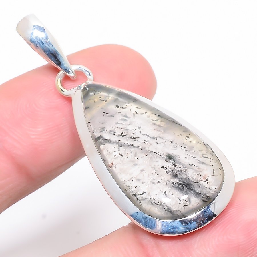 Black Moss Quartz 925 Sterling Silver Pendant, Handmade Pendant, Pear Pendant, Black Pendant, Unique Silver Pendant, Fine Pendant, Silver Jewelry Pendant