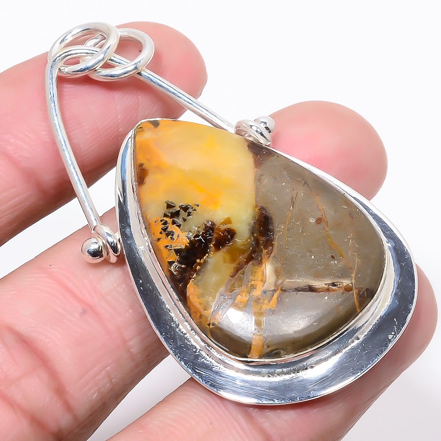 Septarian Stone 925 Sterling Silver Pendant, Handmade Pendant, Pear Pendant, Brown Pendant, Unique Silver Pendant, Fine Pendant, Silver Jewelry Pendant