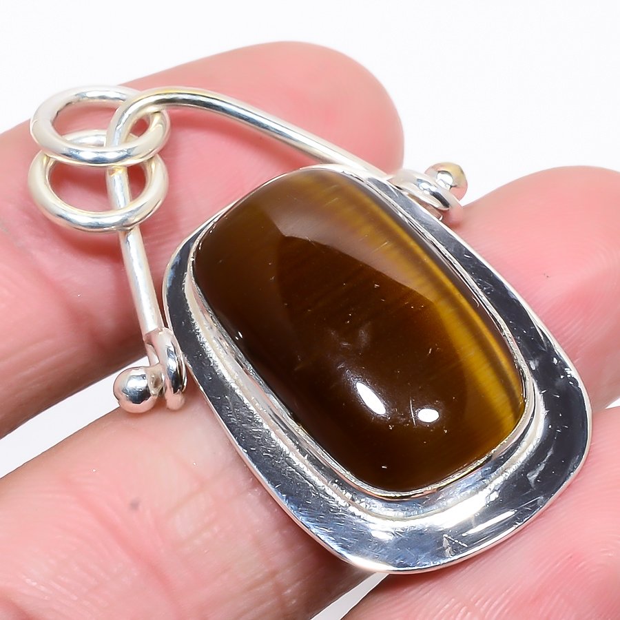 Thai Tiger Eye 925 Sterling Silver Pendant, Handmade Pendant, Cushion Pendant, Yellow Pendant, Unique Silver Pendant, Fine Pendant, Silver Jewelry Pendant