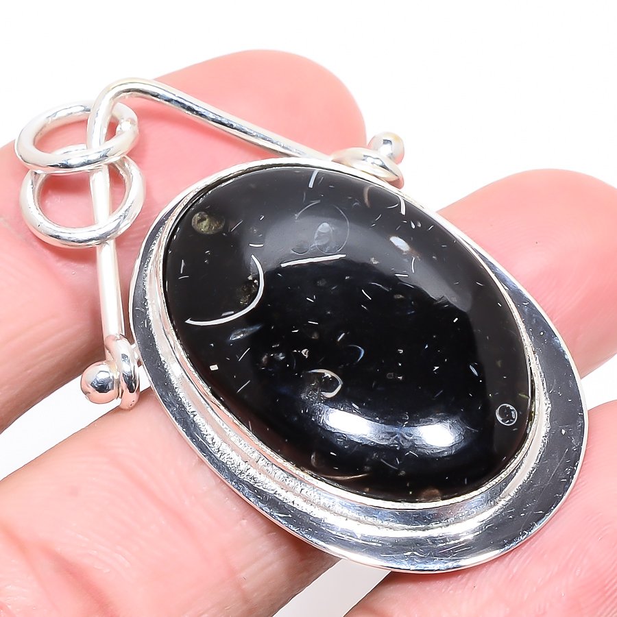 Colus Fossil Turritella 925 Sterling Silver Pendant, Handmade Pendant, Oval Pendant, Brown Pendant, Unique Silver Pendant, Fine Pendant, Silver Jewelry Pendant