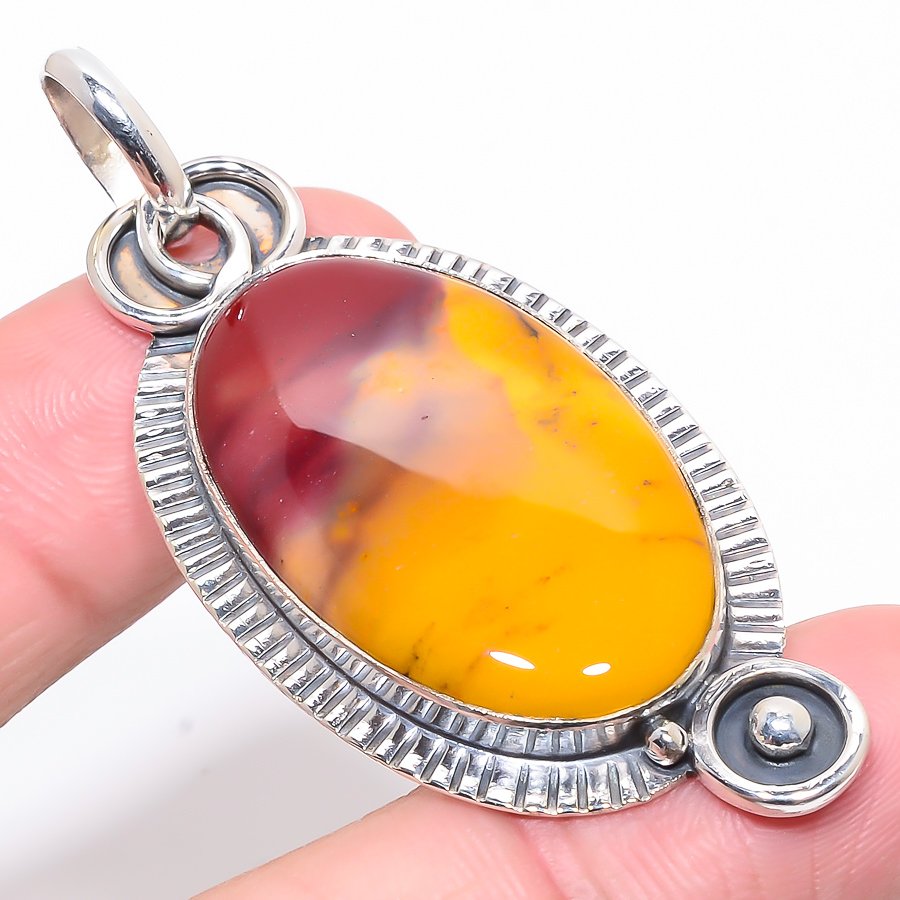 Mookaite 925 Sterling Silver Pendant, Handmade Pendant, Oval Pendant, Yellow Pendant, Unique Silver Pendant, Fine Pendant, Silver Jewelry Pendant