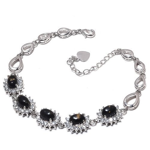 Black Copper Turquoise Cluster 925 Sterling Silver Bracelet 