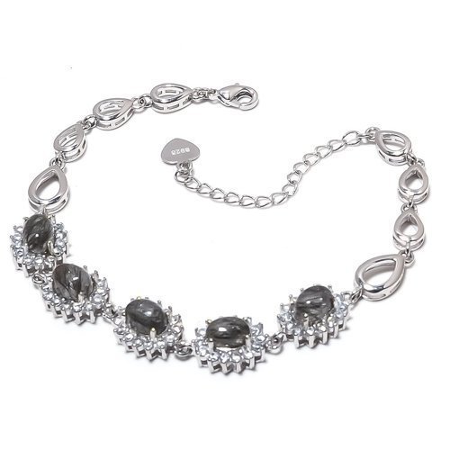 Tourmalated Salt Paper Rutilated Quartz 925 Silver Bracelet 