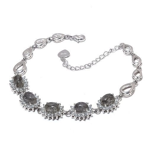 Tourmalated Salt Paper Rutilated Quartz Cluster 925 Silver Bracelet 