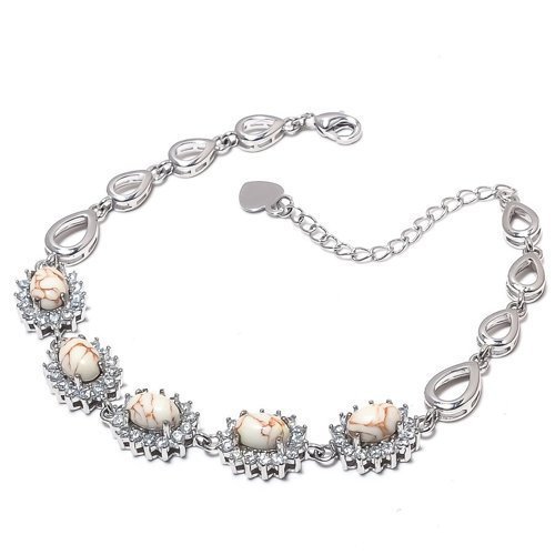 White Copper Turquoise Cluster 925 Sterling Silver Bracelet 
