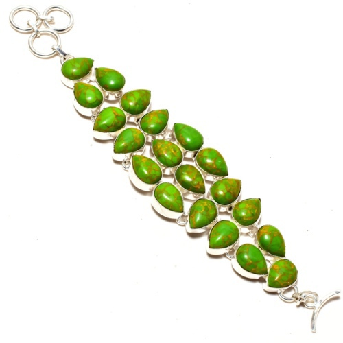 Copper Green Turquoise Solid 925 Sterling Silver Bracelet 