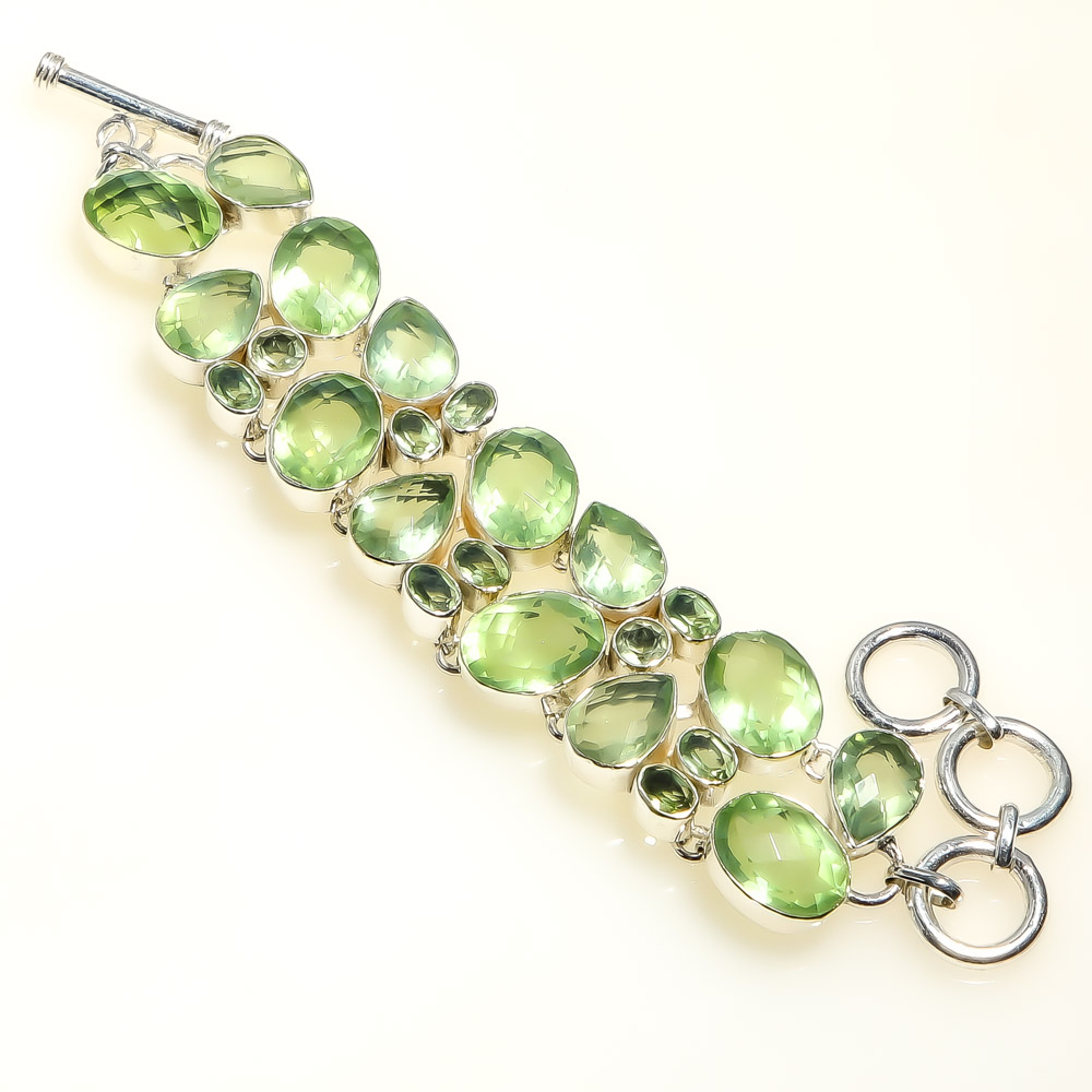 Green Amethyst 925 Sterling Silver Ethnic Bracelet 