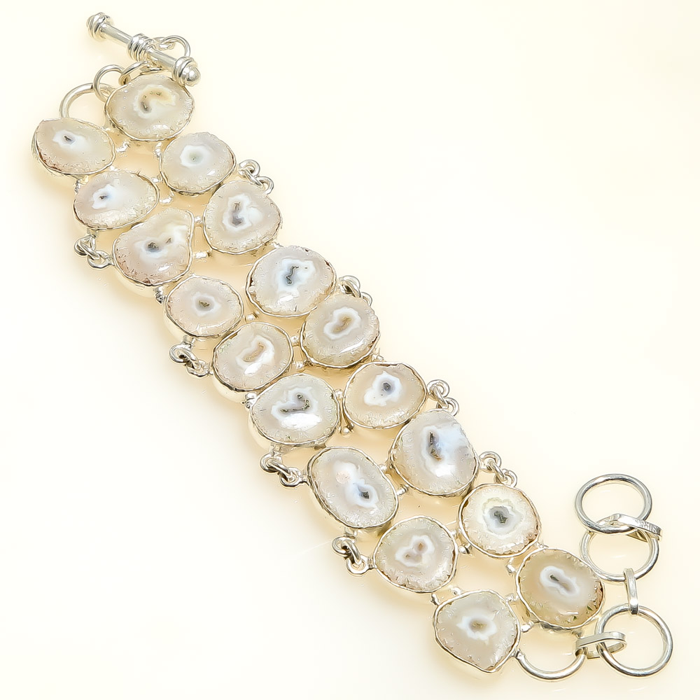 Natural Solar Quartz Eye 925 Sterling Silver Ethnic Bracelet 