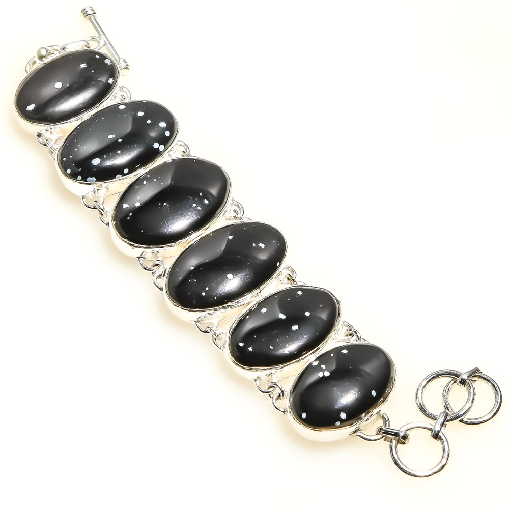 Snowflake Obsidian 925 Sterling Silver Ethnic Bracelet 