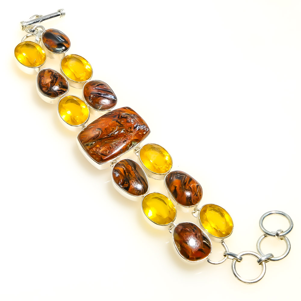 Marra Mamba Jasper & Citrine 925 Sterling Silver Ethnic Bracelet 