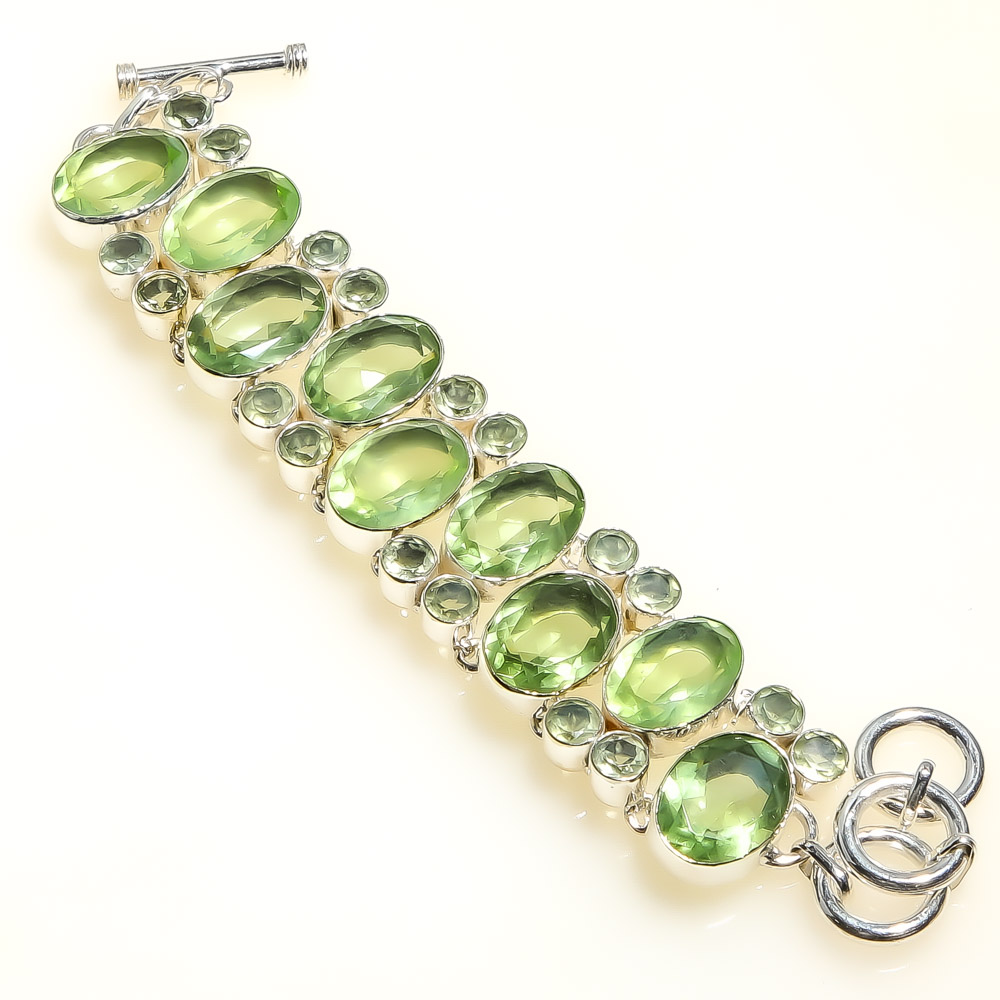Green Amethyst 925 Sterling Silver Ethnic Bracelet 