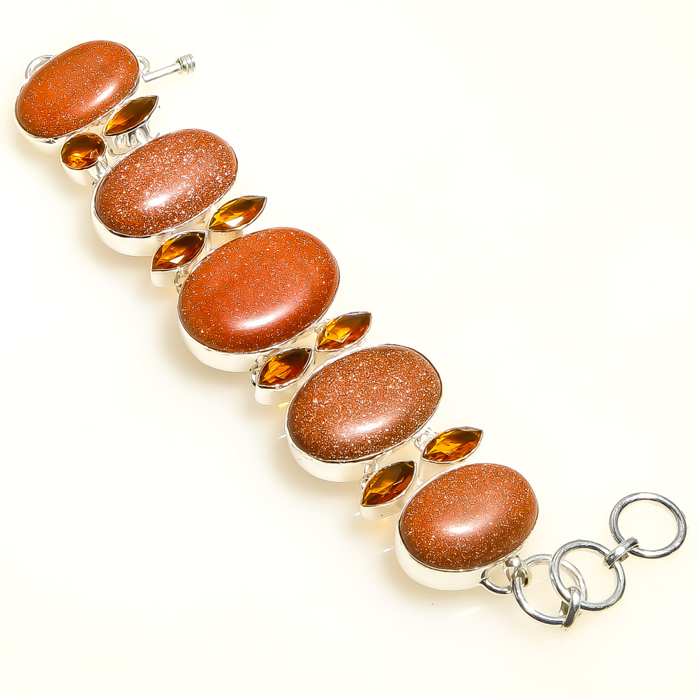 Golden Sunstone & Citrine 925 Silver Ethnic Bracelet 