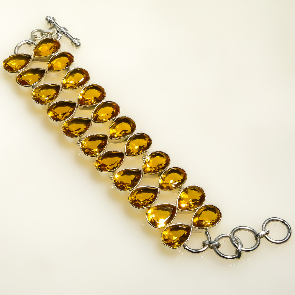 Smoky Quartz 925 Sterling Silver Ethnic Bracelet 