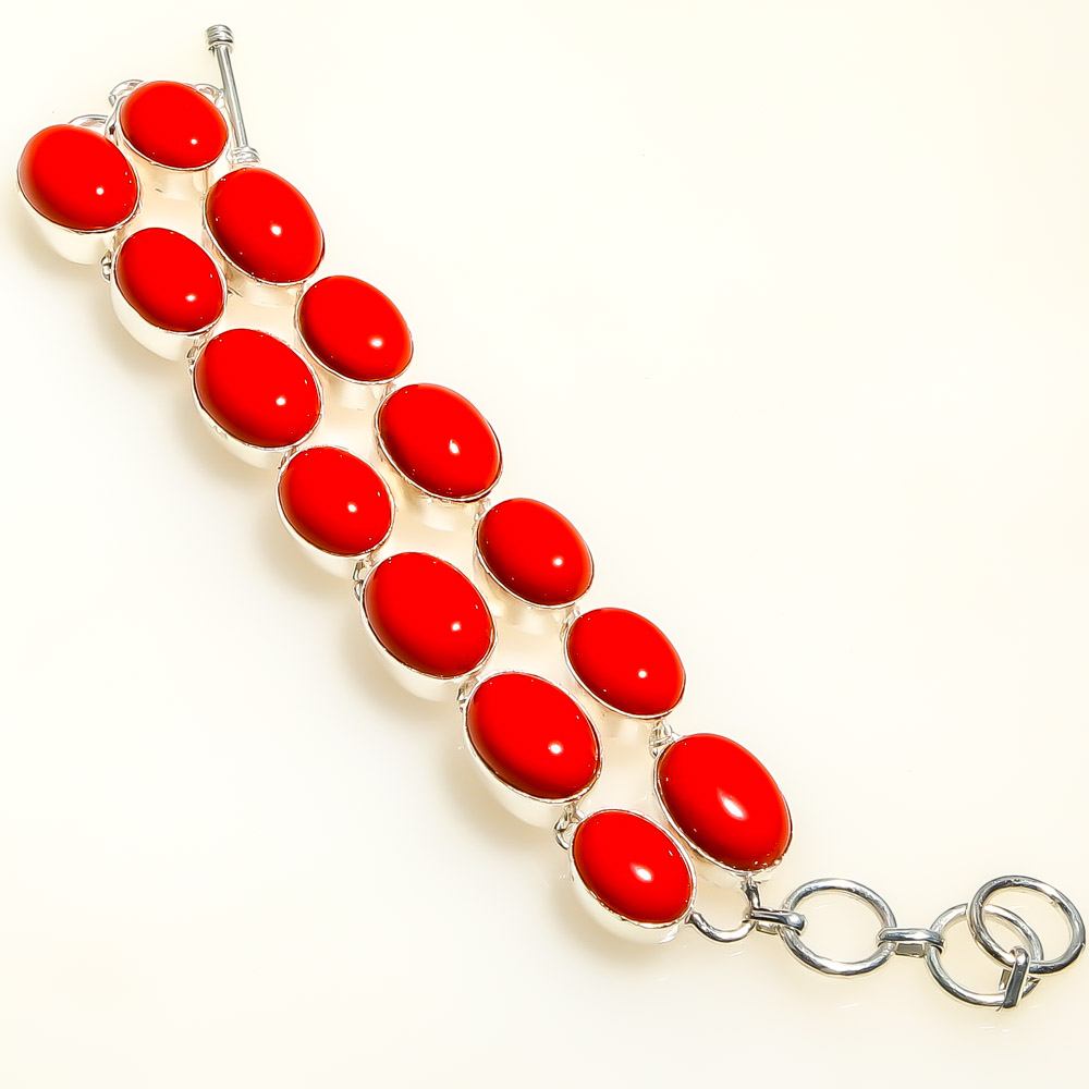 Red Coral 925 Sterling Silver Ethnic Bracelet 