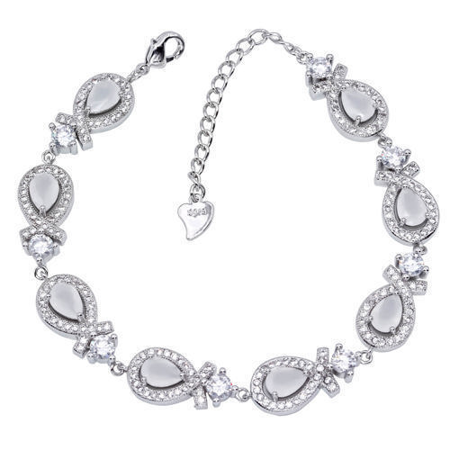 Aqua Chalcedony & White Cz 925 Sterling Silver Bracelet 