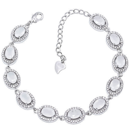 Aqua Chalcedony & White Cz 925 Sterling Silver Bracelet 