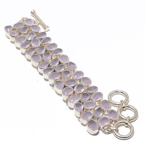 Madagascar Rose Quartz 925 Sterling Silver Handmade Bracelet 