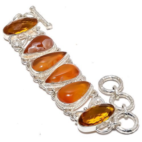 Yellow Onyx & Citrine Sterling 925 Solid 925 Sterling Silver Bracelet 