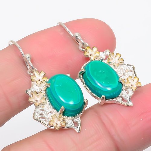 Russian Malachite 925 Sterling Silver Earring, Drop Dangle Earring, Gift For Her, Oval Earring, Green Earring, Silver Jewelry Earring