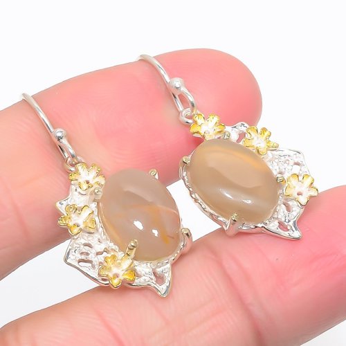 Mexican Laguna Lace Agate 925 Sterling Silver Jewelry Earring, Drop Dangle Earring, Gift For Her, Oval Earring, Brown Earring, Silver Jewelry Earring