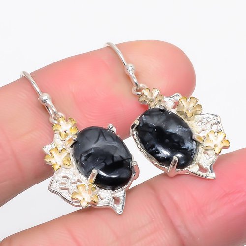 Picasso Jasper 925 Sterling Silver Jewelry Handmade Earring, Drop Dangle Earring, Gift For Her, Oval Earring, Black Earring, Silver Jewelry Earring