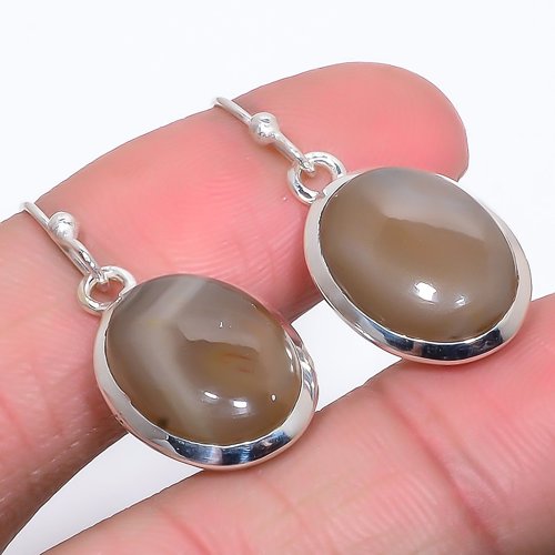 Botswana Lace Agate 925 Sterling Silver Jewelry Earring, Drop Dangle Earring, Gift For Her, Oval Earring, Brown Earring, Silver Jewelry Earring