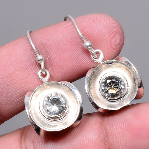 White Topaz 925 Sterling Silver Jewelry Earring, Drop Dangle Earring, Gift For Her, Round Earring, White Earring, Silver Jewelry Earring