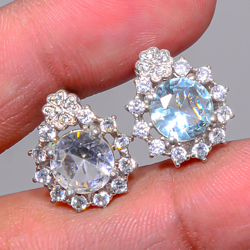 White Topaz & Cz 925 Silver Earring, Drop Dangle Earring, Gift For Her, Round Earring, White Earring, Silver Jewelry Earring