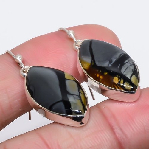 Picasso Jasper 925 Sterling Silver Earring, Drop Dangle Earring, Gift For Her, Marquise Earring, Black Earring, Silver Jewelry Earring