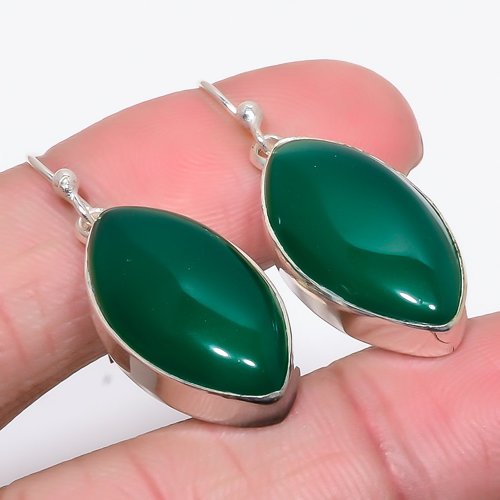 African Green Onyx 925 Sterling Silver Earring, Drop Dangle Earring, Gift For Her, Marquise Earring, Green Earring, Silver Jewelry Earring