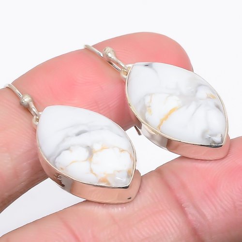 American Howlite 925 Sterling Silver Earring, Drop Dangle Earring, Gift For Her, Marquise Earring, White Earring, Silver Jewelry Earring