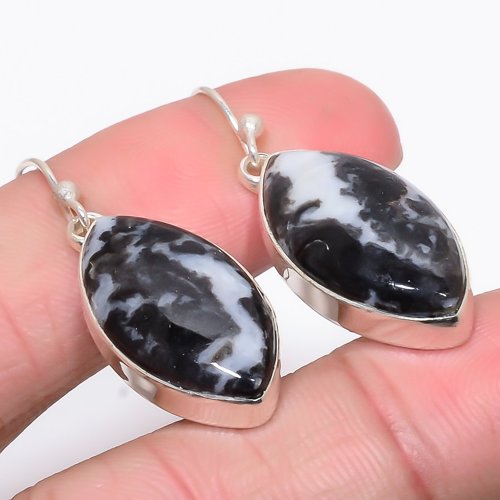White Buffalo Turquoise Gemstone 925 Sterling Silver Handmade Earring 1.6" T81