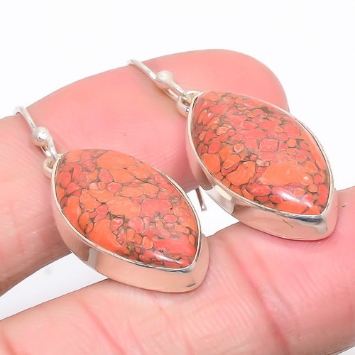 Red Turquoise 925 Sterling Silver Earring, Drop Dangle Earring, Gift For Her, Marquise Earring, Red Earring, Silver Jewelry Earring