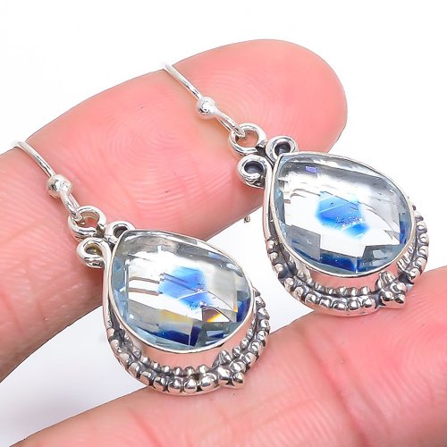 Dichroic Glass 925 Sterling Silver Earring, Drop Dangle Earring, Gift For Her, Pear Earring, White Earring, Silver Jewelry Earring