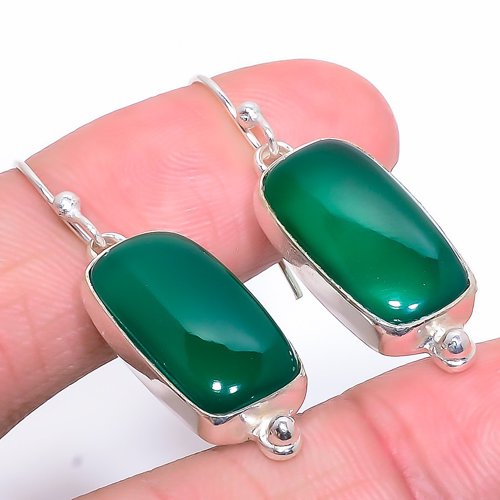 African Green Onyx 925 Sterling Silver Earring, Drop Dangle Earring, Gift For Her, Cushion Earring, Green Earring, Silver Jewelry Earring