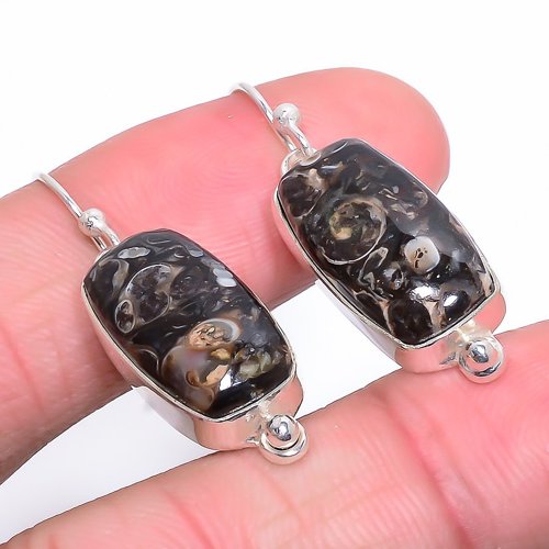 Turritella Fossil 925 Sterling Silver Earring, Drop Dangle Earring, Gift For Her, Cushion Earring, Brown Earring, Silver Jewelry Earring