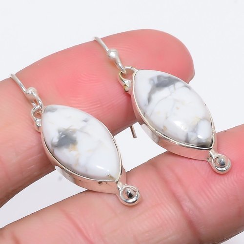American Howlite 925 Sterling Silver Earring, Drop Dangle Earring, Gift For Her, Marquise Earring, White Earring, Silver Jewelry Earring