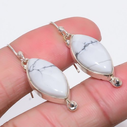 American Howlite 925 Sterling Silver Earring, Drop Dangle Earring, Gift For Her, Marquise Earring, White Earring, Silver Jewelry Earring