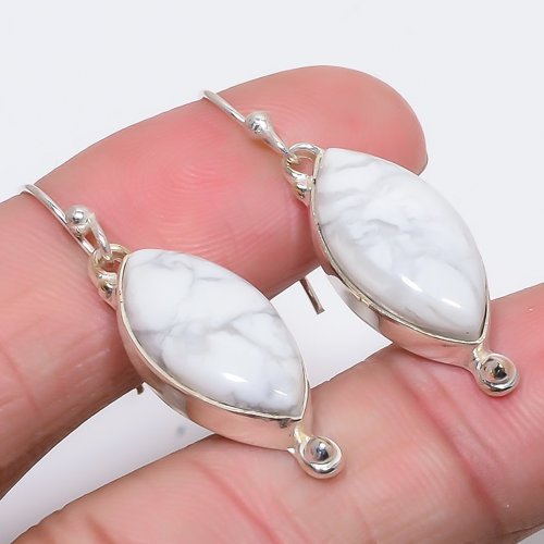 American Howlite Gemstone 925 Sterling Silver Handmade Earring 1.6" M1421