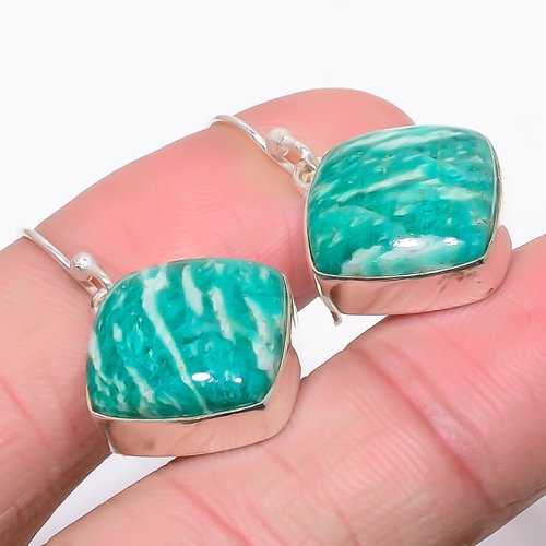 Russian Amazonite Solid 925 Sterling Silver Jewelry Earring, Drop Dangle Earring, Gift For Her, Square Earring, Green Earring, Silver Jewelry Earring