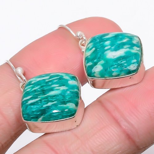 Russian Amazonite 925 Sterling Silver Jewelry Earring, Drop Dangle Earring, Gift For Her, Square Earring, Green Earring, Silver Jewelry Earring