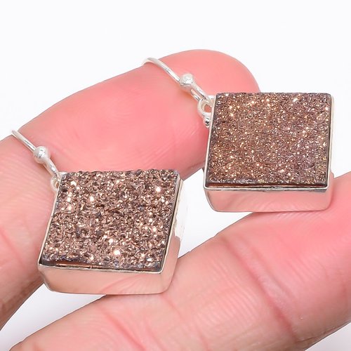 Copper Titanium Drusy 925 Sterling Silver Handmade Earring 1.3" T69