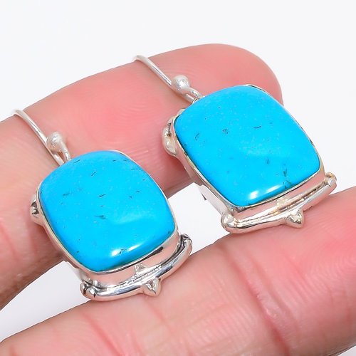 Magnesite Turquoise 925 Sterling Silver Earring, Drop Dangle Earring, Gift For Her, Cushion Earring, Blue Earring, Silver Jewelry Earring