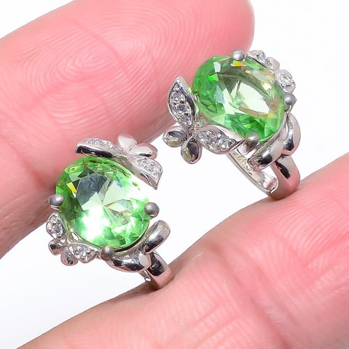 Peridot & Topaz 925 Silver Latch Back Earring, Drop Dangle Earring, Gift For Her, Oval Earring, Green Earring, Silver Jewelry Earring