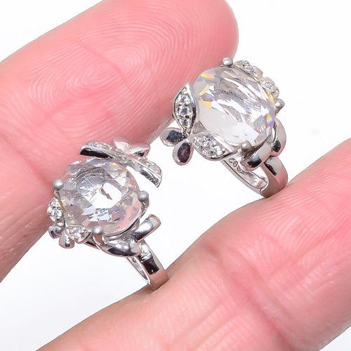 White Topaz 925 Silver Latch Back Earring, Drop Dangle Earring, Gift For Her, Oval Earring, White Earring, Silver Jewelry Earring